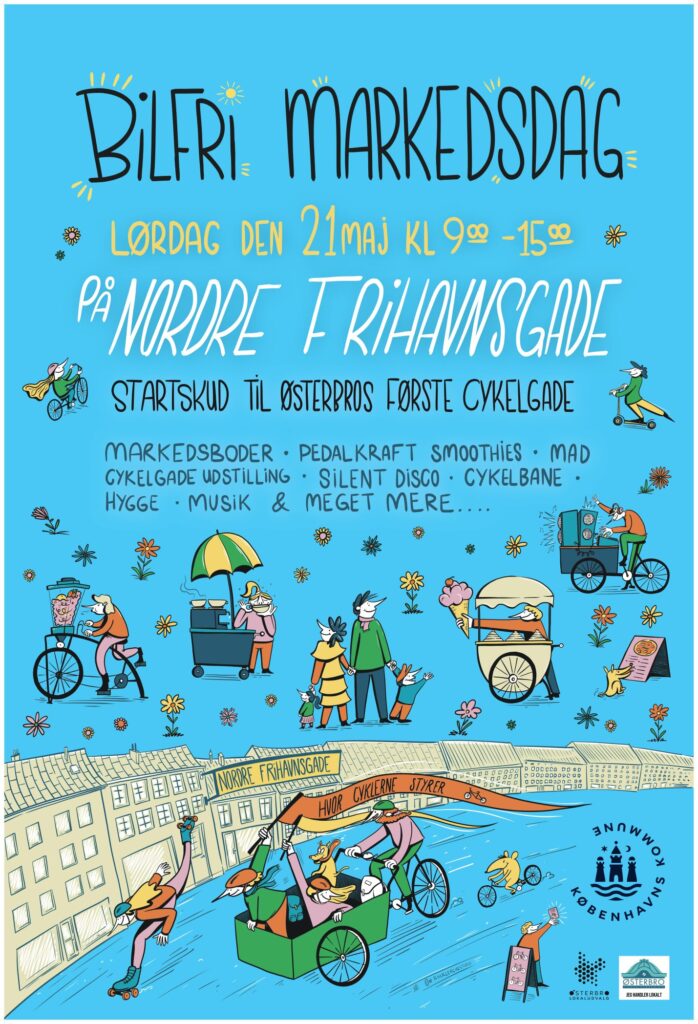 Plakat: Bilfri markedsdag, lørdag 21. maj kl. 9–15